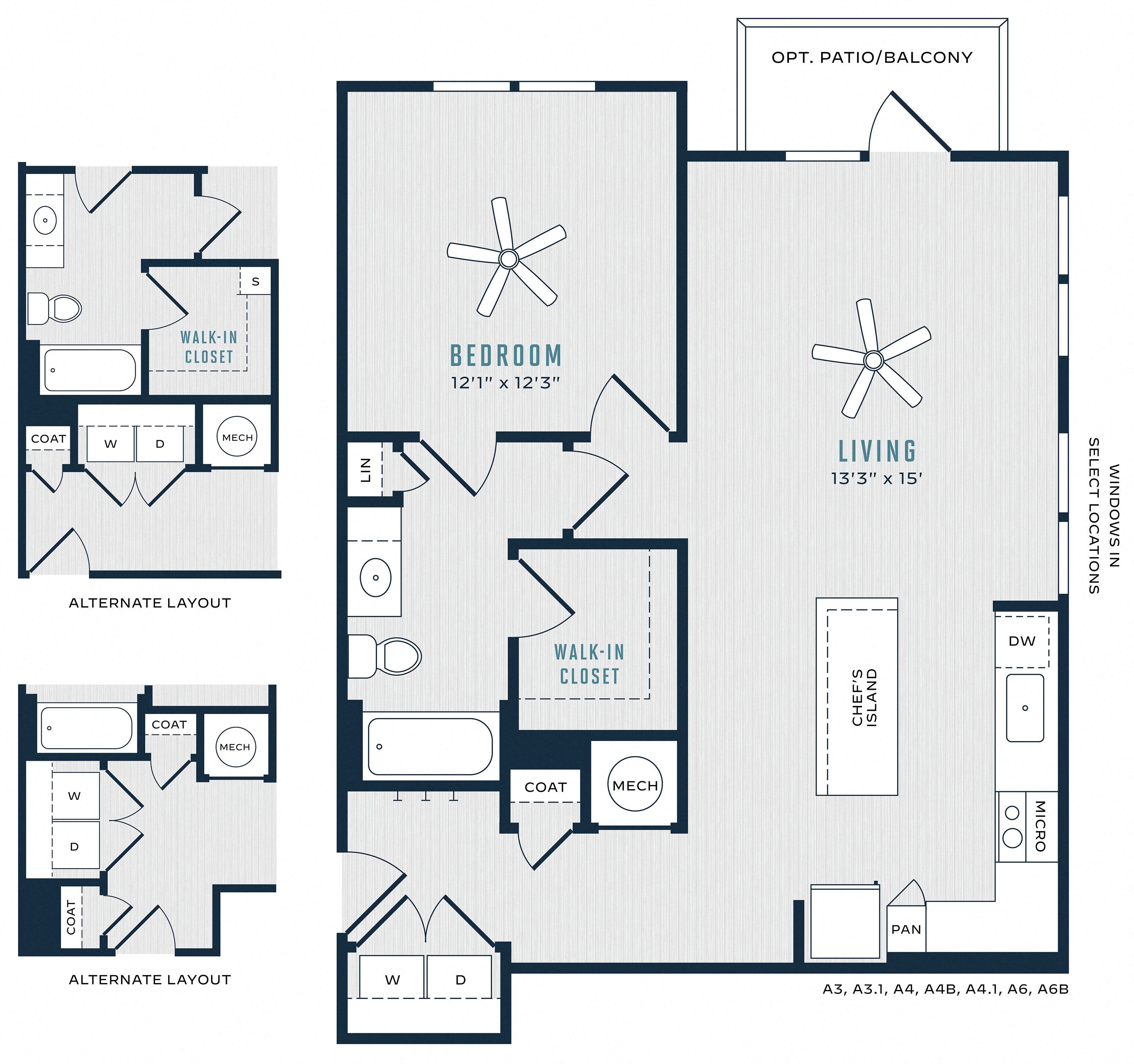Floor plan for 1 bed, 1 bath, 845 sqft